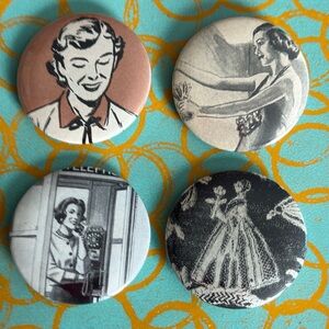 Four Buttons with Illustrations of Ladies